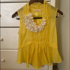 Sheer yellow, ruffled boutique blouse